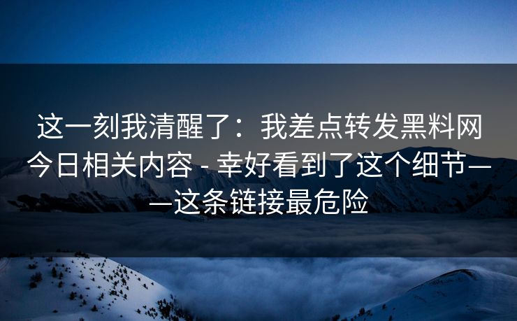 这一刻我清醒了：我差点转发黑料网今日相关内容 - 幸好看到了这个细节——这条链接最危险