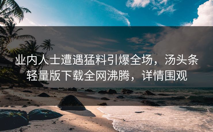业内人士遭遇猛料引爆全场，汤头条轻量版下载全网沸腾，详情围观
