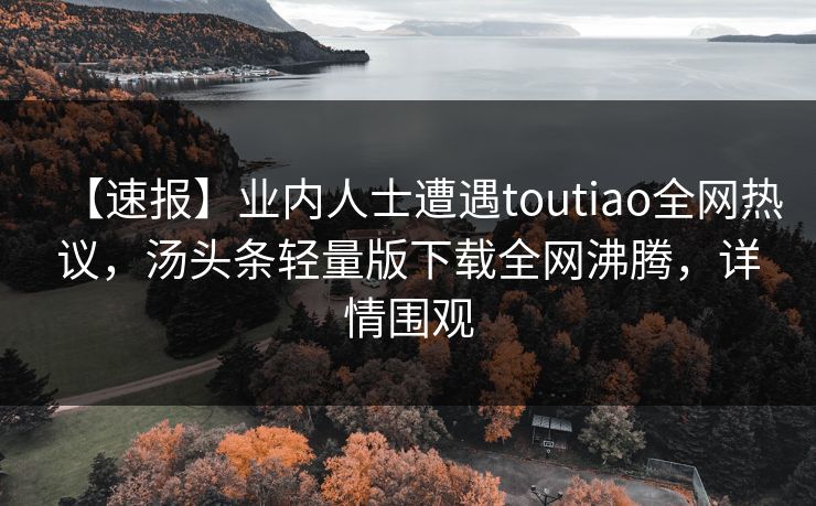 【速报】业内人士遭遇toutiao全网热议，汤头条轻量版下载全网沸腾，详情围观