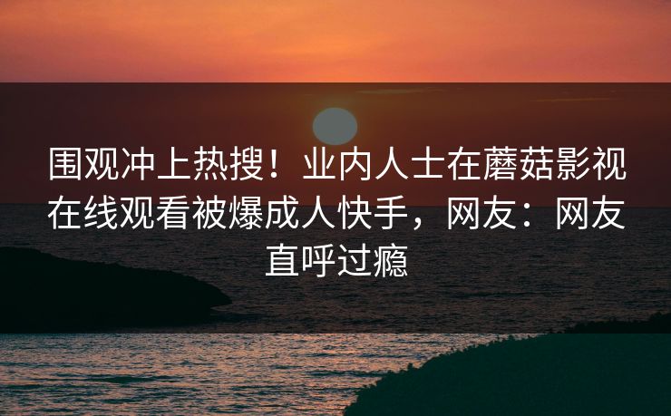 围观冲上热搜！业内人士在蘑菇影视在线观看被爆成人快手，网友：网友直呼过瘾